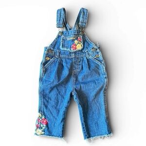 Y2K Rocawear Blue Denim Overalls with Floral Embroidery Design